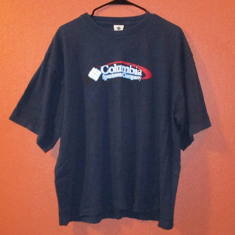 Columbia Shirt Sport Wear Men X Large Blue White Red Graphic Short Sleeve Shirt